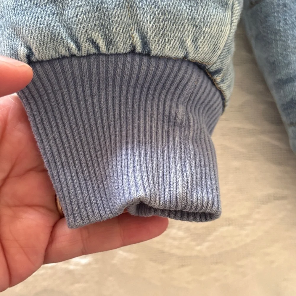 Aerie Girls Kids Blue Hooded Denim Jacket Sherpa Lining! Xs Gently Loved